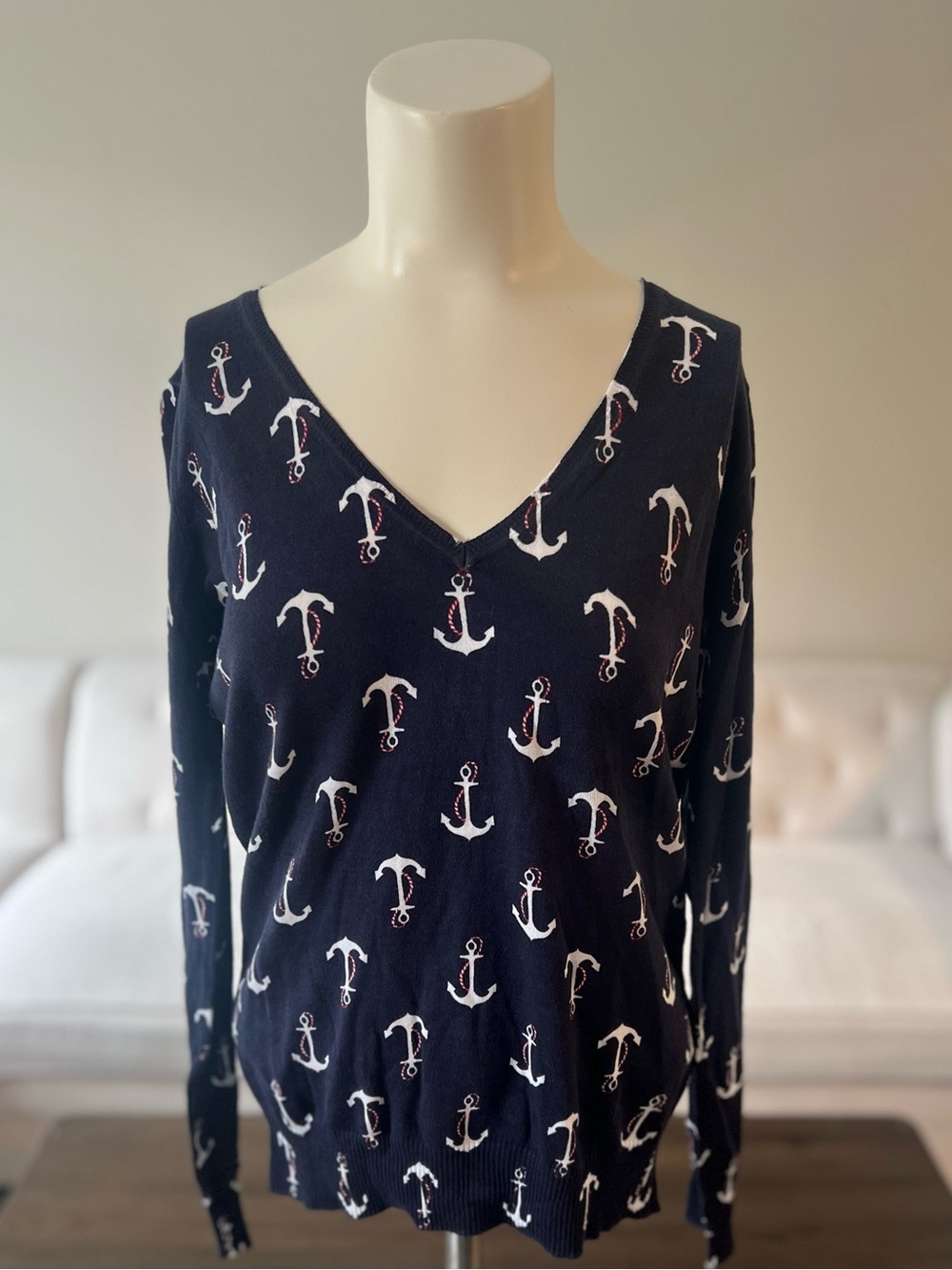 J.Crew Factory Navy Anchor V-Neck Lightweight Sweater NWT Nautical